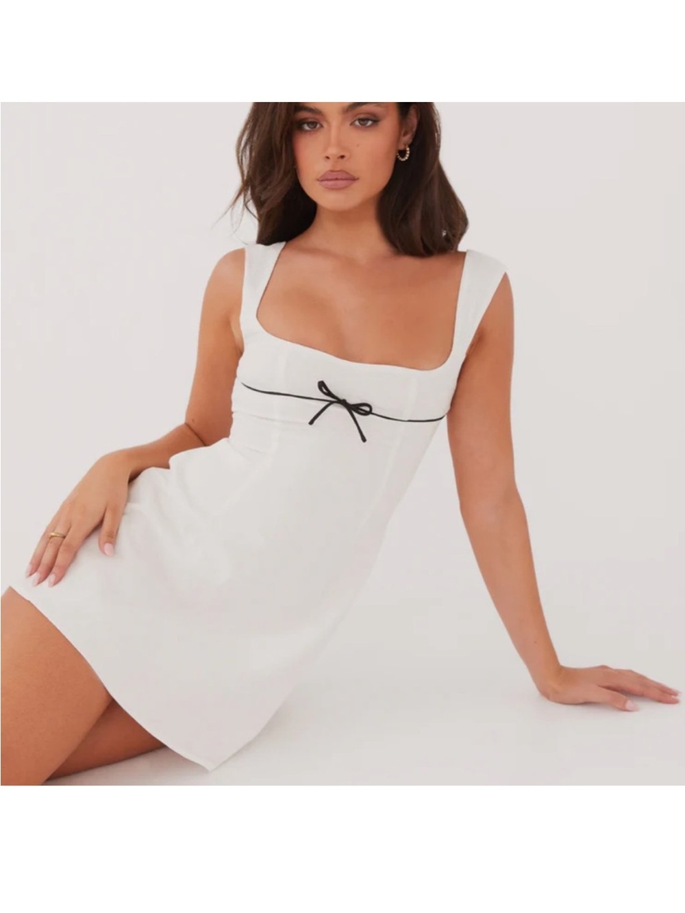 Peppermayo White Mini Dress with Black Trim Cadence AU 4/US 0